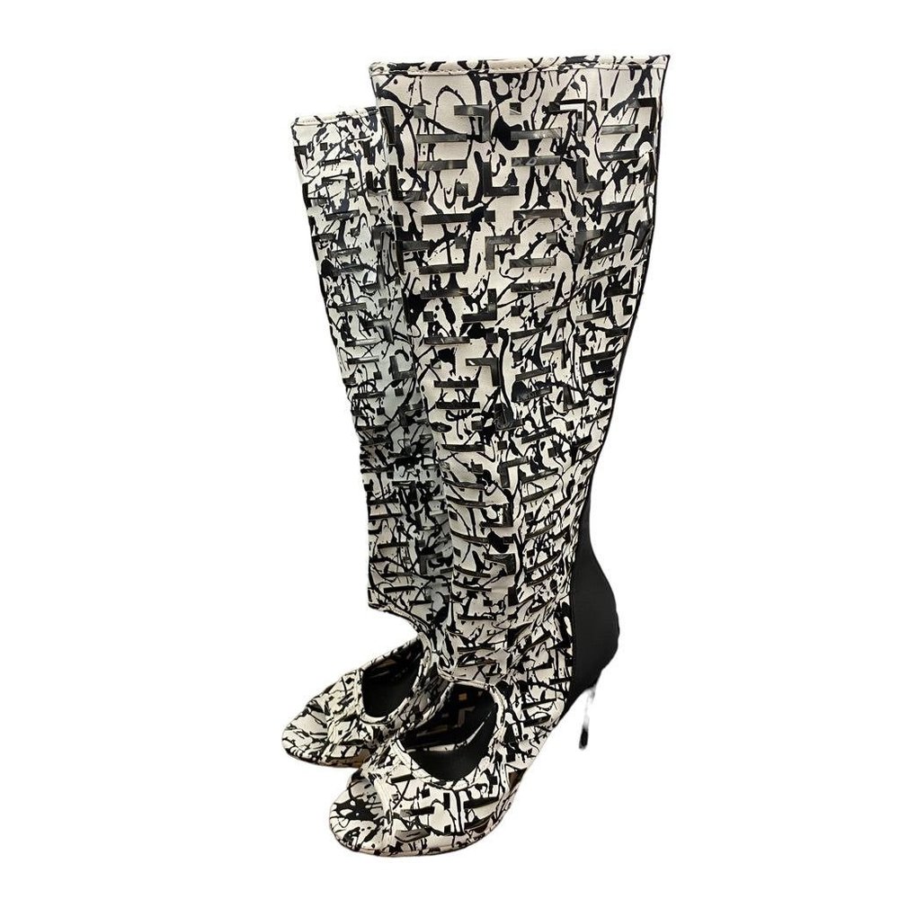 8.5B Athena Brand Women's "Marion" Knee High Peep Toe Lasercut Boots 4.5" Heel